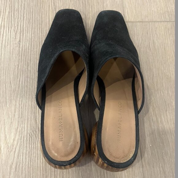 Huma Blanco Mina Black Suede Heeled Mules with Round Wood Heel, Size 36 - Picture 5 of 7